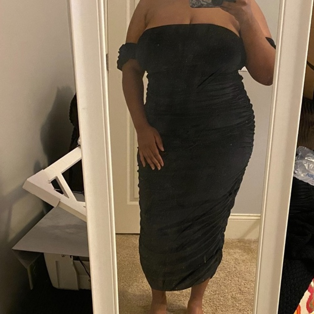 Velvet Black Off-Shoulder Maxi Dress